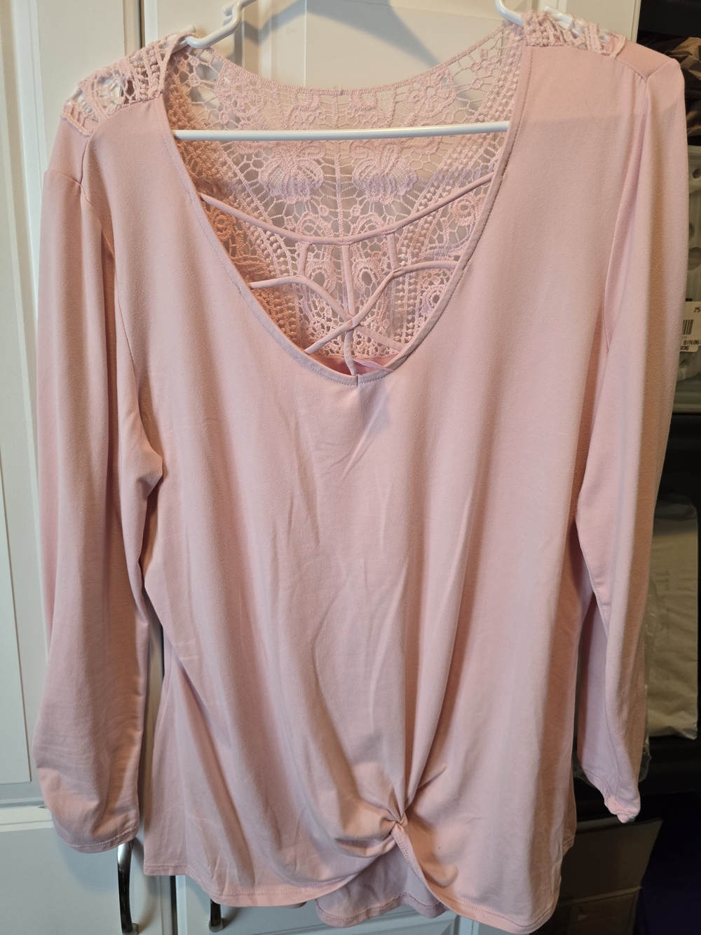Women's Pink Lace-Back 3/4  Sleeve Top
